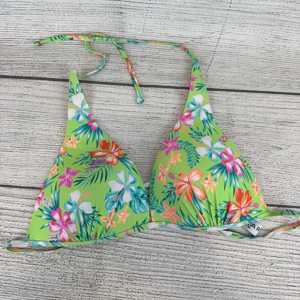 Ingear Swim Women's Green Orange Floral Tropical Halter Swimsuit Top Size Large